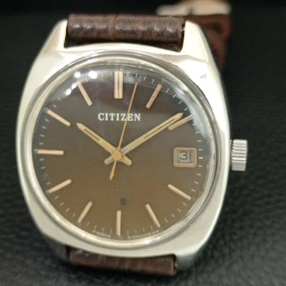 Vintage 1986 Citizen Manual Wound Mens Silver Watch W/Date & Gold accents